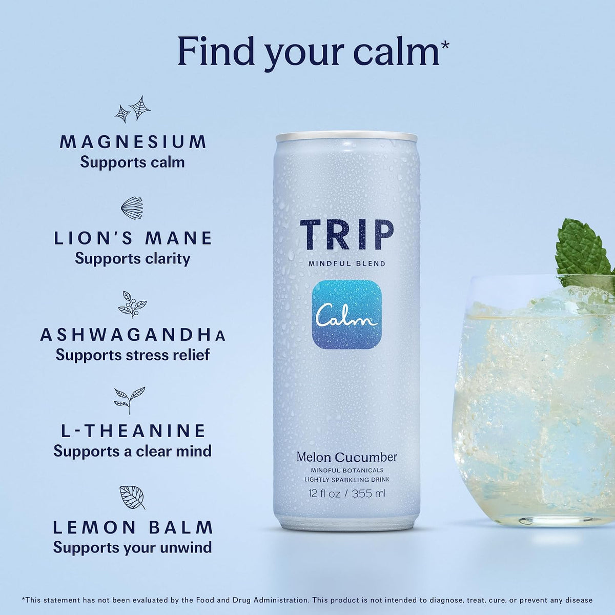 TRIP x Calm Melon Cucumber Mindful Blend Sparkling Drink